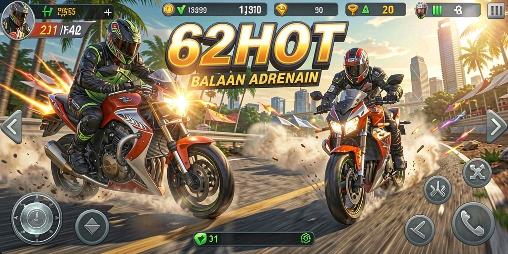 Gameplay seru balapan motor di 62HOT.