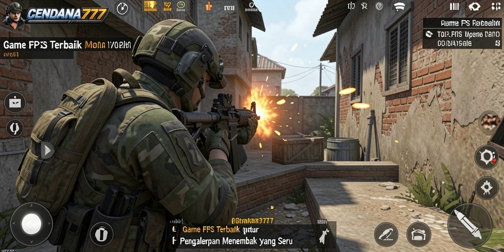 Screenshot utama menunjukkan aksi seru dalam gameplay FPS.