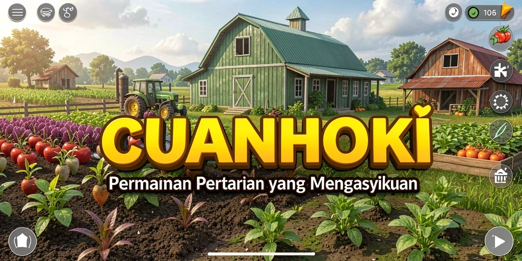 Tampilan gameplay menarik dari CUANHOKI dengan kebun yang subur.