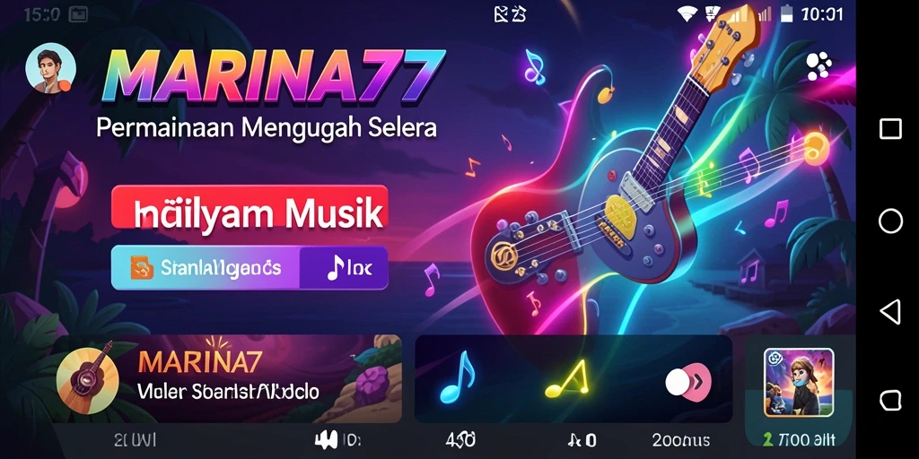 Screenshot utama gameplay MARINA77 menampilkan aksi musik seru.