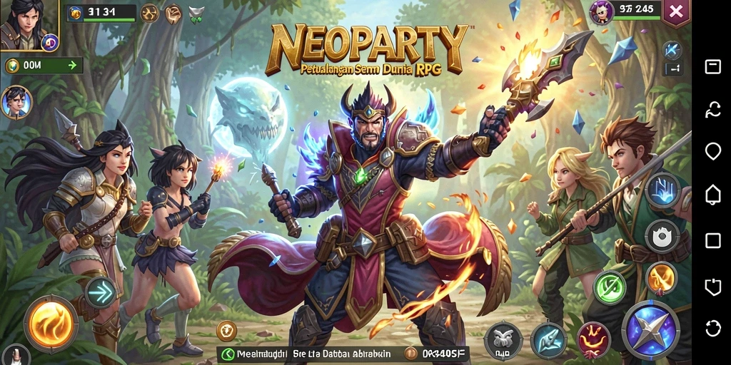 Tangkapan layar gameplay NEOPARTY dengan petualangan seru dan pertarungan epik.