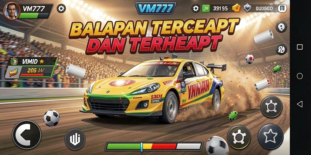 Tampilan menegangkan saat mobil melaju di trek balapan.